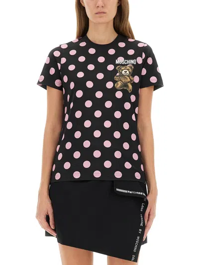 Moschino Couture Teddy Polka Dots Tshirt In Black