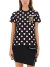 Moschino Graphic Print Polka Dot Crew Neck Top In Black