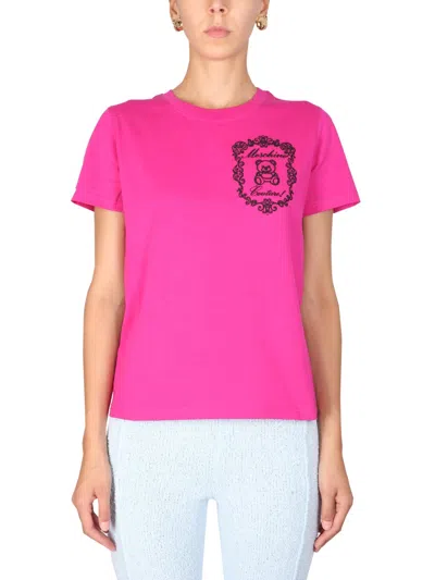 Moschino Couture Tshirt With Logo In Pink