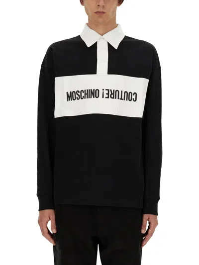 Moschino Couture Upsidedown Logo Polo Shirt In Black