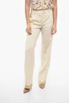 Moschino Couture Virgin Wool Tailoring Pants With Contrasting Detaili In Beige