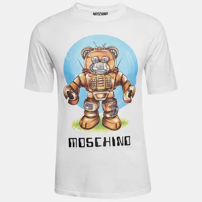 Pre-owned Moschino White Cotton Robotic Teddy Print T-shirt Xs