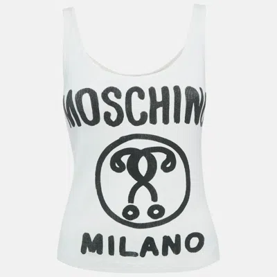 Pre-owned Moschino White Logo Print Rib Knit Tank Top S