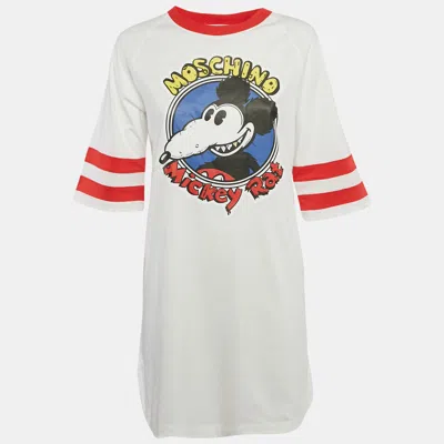 Pre-owned Moschino White Mickey Rat Printed Cotton T-shirt Dress S