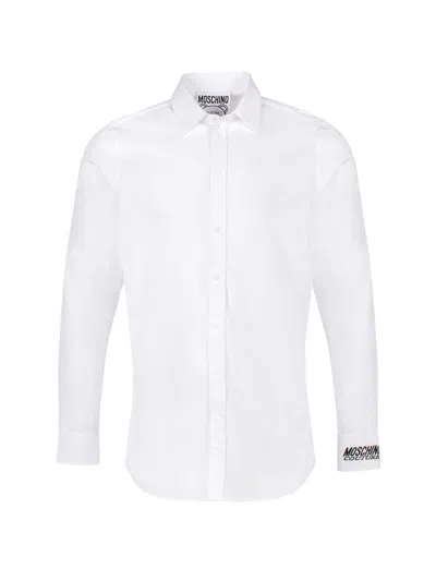 Moschino Couture White Poplin Logo-embroidered Shirt For Men