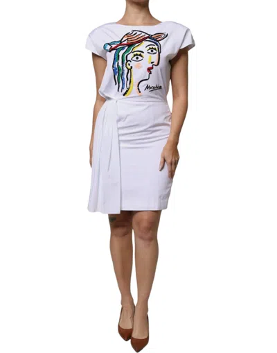 Pre-owned Moschino Couture White Printed Viscose Sheath Mini Women's Dress ()