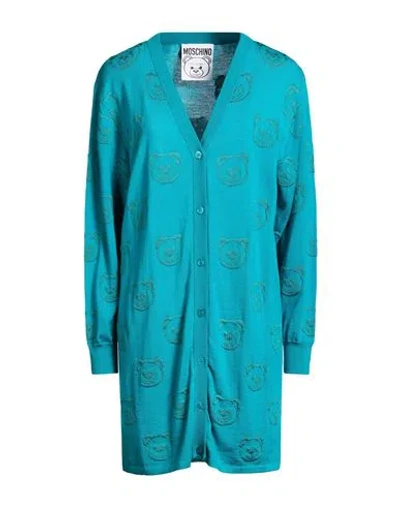 Moschino Couture Woman Cardigan Deep Teal Size 8 Virgin Wool, Viscose, Polyamide, Elastane In Blue