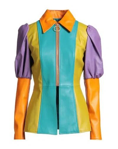 Moschino Couture Woman Jacket Turquoise Size 8 Sheepskin In Multi