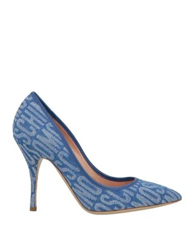 Moschino Couture Woman Pumps Blue Size 8 Textile Fibers