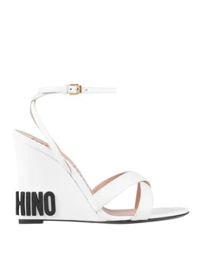 MOSCHINO MOSCHINO COUTURE WOMAN SANDALS WHITE SIZE 7.5 CALFSKIN