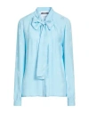 Moschino Couture Woman Shirt Sky Blue Size 12 Viscose, Silk In Animal Print