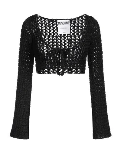 Moschino Couture Woman Wrap Cardigans Black Size 6 Cotton, Viscose, Polyamide