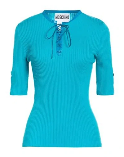 Moschino Couture Woman Sweater Turquoise Size 12 Virgin Wool In Blue