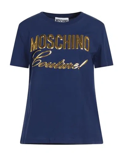 MOSCHINO MOSCHINO COUTURE WOMAN T-SHIRT BLUE SIZE 10 COTTON