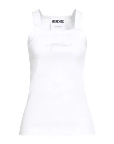 Moschino Couture Woman Tank Top White Size 18 Cotton, Elastane, Glass
