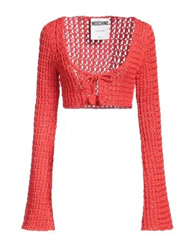 Moschino Couture Woman Wrap Cardigans Tomato Red Size 10 Cotton, Viscose, Polyamide