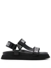 MOSCHINO COUTURE WOMEN'S BLACK JACQUARD-LOGO STRAP SANDALS FOR SS24