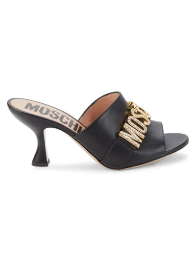 Moschino Couture ! Women's Crystal Logo Heel Mules In Black