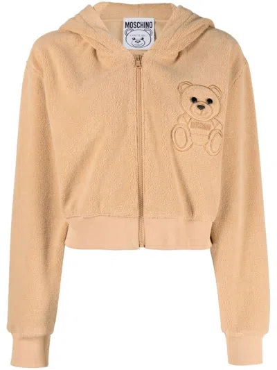 Moschino Couture Women's Light Beige Teddy Bear-embroidered Hoodie For Fw23