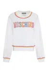 Moschino Crewneck Sweatshirt With Embroidered Logo And Scalloped Trim In White