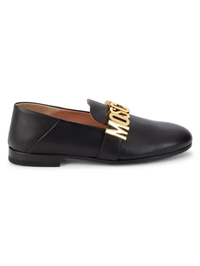 Moschino Couture ! Women's Logo Leather Loafers In Black