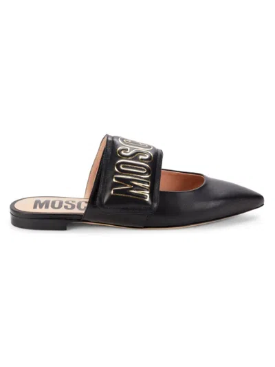 Moschino Couture ! Women's Logo Leather Mules In Black