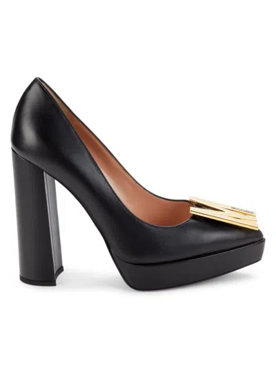 Moschino Couture ! Women's Logo Leather Platform Pumps In Black