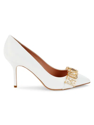Moschino Couture ! Women's Logo Leather Pumps In White