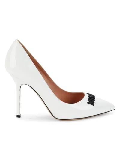 Moschino Couture ! Women's Logo Patent Leather Pumps In White