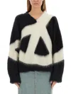 Moschino Pullover In Brushed Mohair Peace In Black