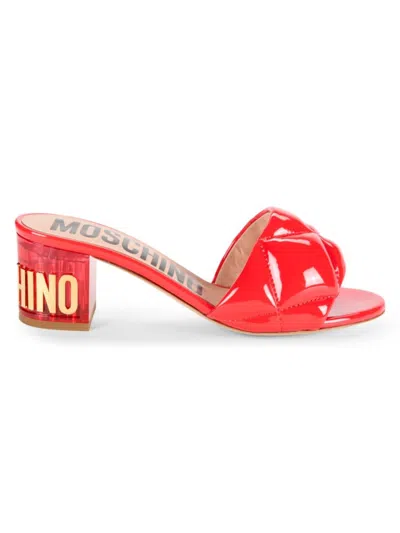 Moschino Couture ! Women's Quilted Patent Leather Sandals In Red