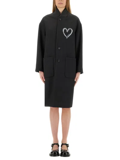 Moschino Couture Wool Blend Diagonal Coat In Black