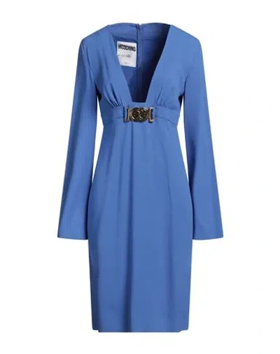 Moschino Couture X Smiley Woman Midi Dress Azure Size 12 Acetate, Viscose In Blue