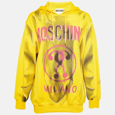 Pre-owned Moschino Couture Yellow Contrast Logo Print Jersey Oversized Hoodie S