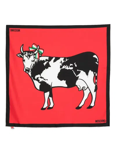 Moschino Cow-print Scarf In Red