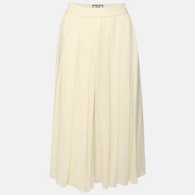 Pre-owned Moschino Cream Pleated Crepe Midi Skirt M In White