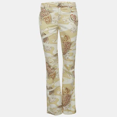 Pre-owned Moschino Cream Printed Denim Jeans S Waist 28" In White