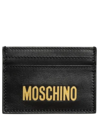 Pre-owned Moschino Credit Card Holder Men 222z1a813280013555 Black Leather Wallet