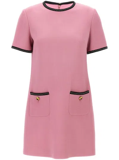 Moschino Stretch Viscose Crepe S/s Mini Dress In Pink