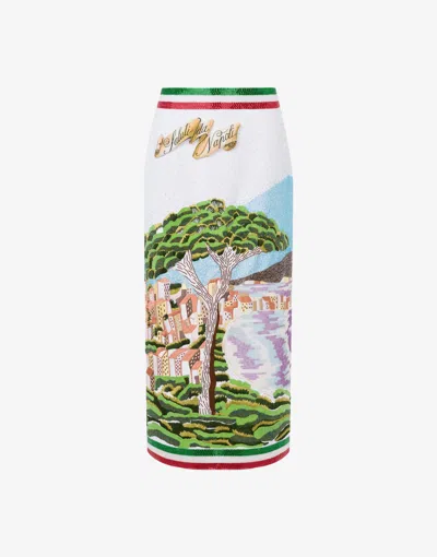 MOSCHINO CREPE SKIRT WITH ""GREETINGS FROM NAPLES"" EMBROIDERY