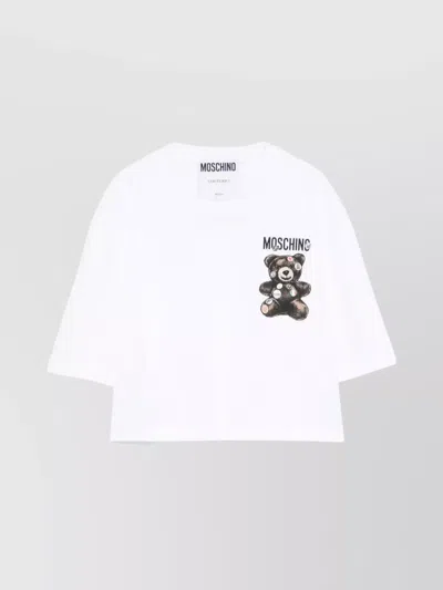 MOSCHINO CREW NECK CROPPED GRAPHIC PRINT T-SHIRT