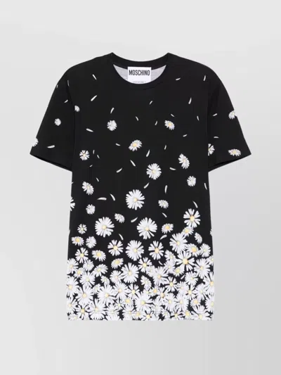 Moschino Crew Neck Daisy Print Short Sleeves In Black