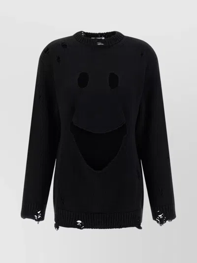 MOSCHINO 'CREW NECK' DISTRESSED SWEATER WITH RIBBED CUFFS
