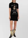 Moschino Crew Neck Embroidered Graphic Print Dress In Black