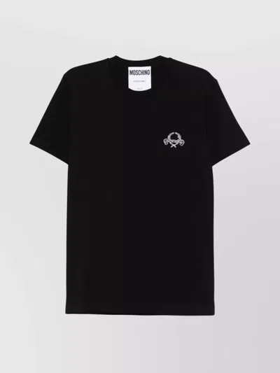 Moschino Crew Neck Embroidered Short Sleeve T-shirt In Black