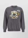 Moschino Crew Neck Graphic Print Intarsia Sweater In Gray