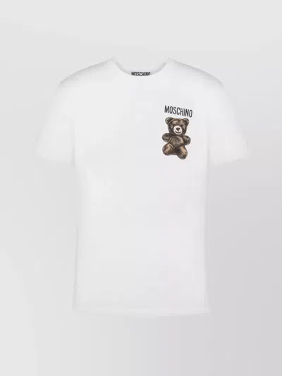 Moschino Crew Neck Graphic Print Jersey Texture In White