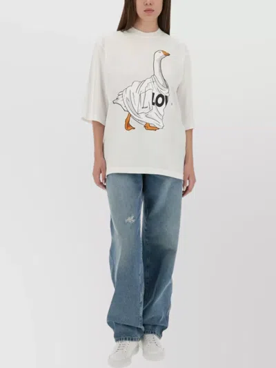 Moschino Crew Neck Graphic Print Relaxed Fit Top In White