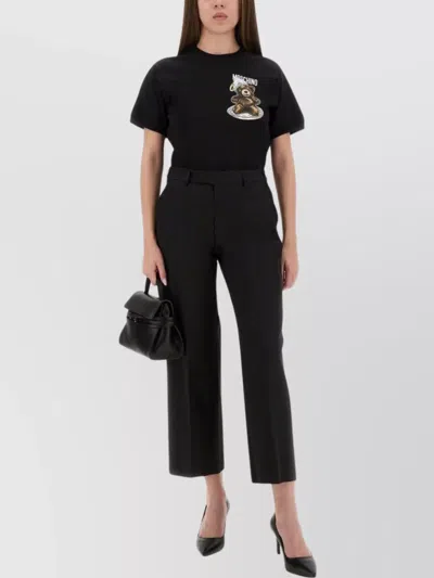 Moschino Crew Neck Graphic Print Short Sleeves Top In Black