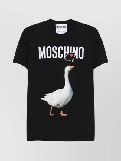 Moschino Crew Neck Graphic Print Short Sleeves Top In Black